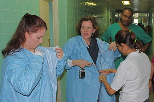 bocusco members preparing to observe surgery